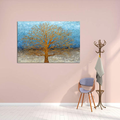 Yihui Arts Abstract Landscape Canvas Art Hand Painted 3D Tree Paintings with Gold Foil for Wall Decor Modern Artwork Pictures Living Room Bedroom Decoration