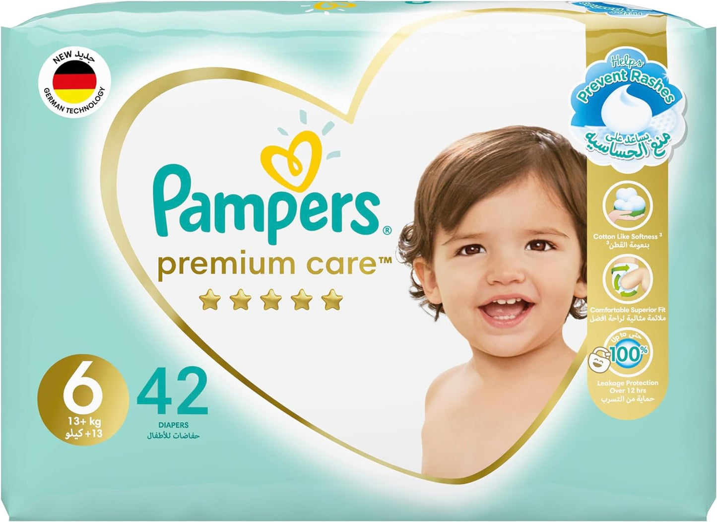 Pampers Premium Care Taped Baby Diapers, Size 6, 13+kg, Unique Softest Absorption for Ultimate Skin Protection, 120 Count