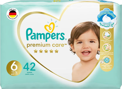 Pampers Premium Care Taped Baby Diapers, Size 6, 13+kg, Unique Softest Absorption for Ultimate Skin Protection, 120 Count