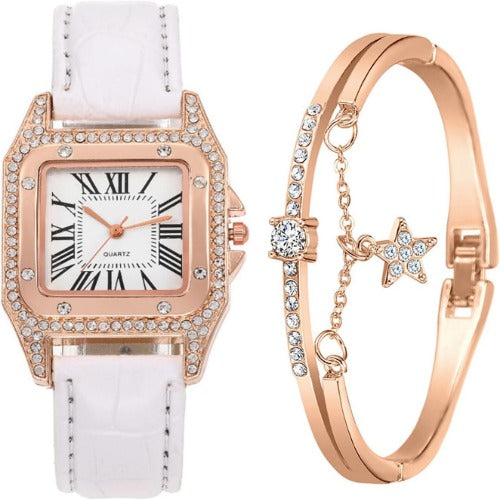 Luxury Womens Watch with Bracelet Gifts Set Rose Gold for Lady Female Elegant Wrist Watches Ladies Stylish Bracelet Watches