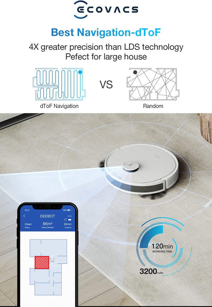 ECOVACS Robot Vacuum Cleaner Deebot N8+ and Mop with Auto-Empty Station, Powerful 2300Pa Suction,Advanced Laser-Based LiDAR Navigation, Multi-Floor Mapping,Up to 110 Minutes Runtime(1 Year Warranty)