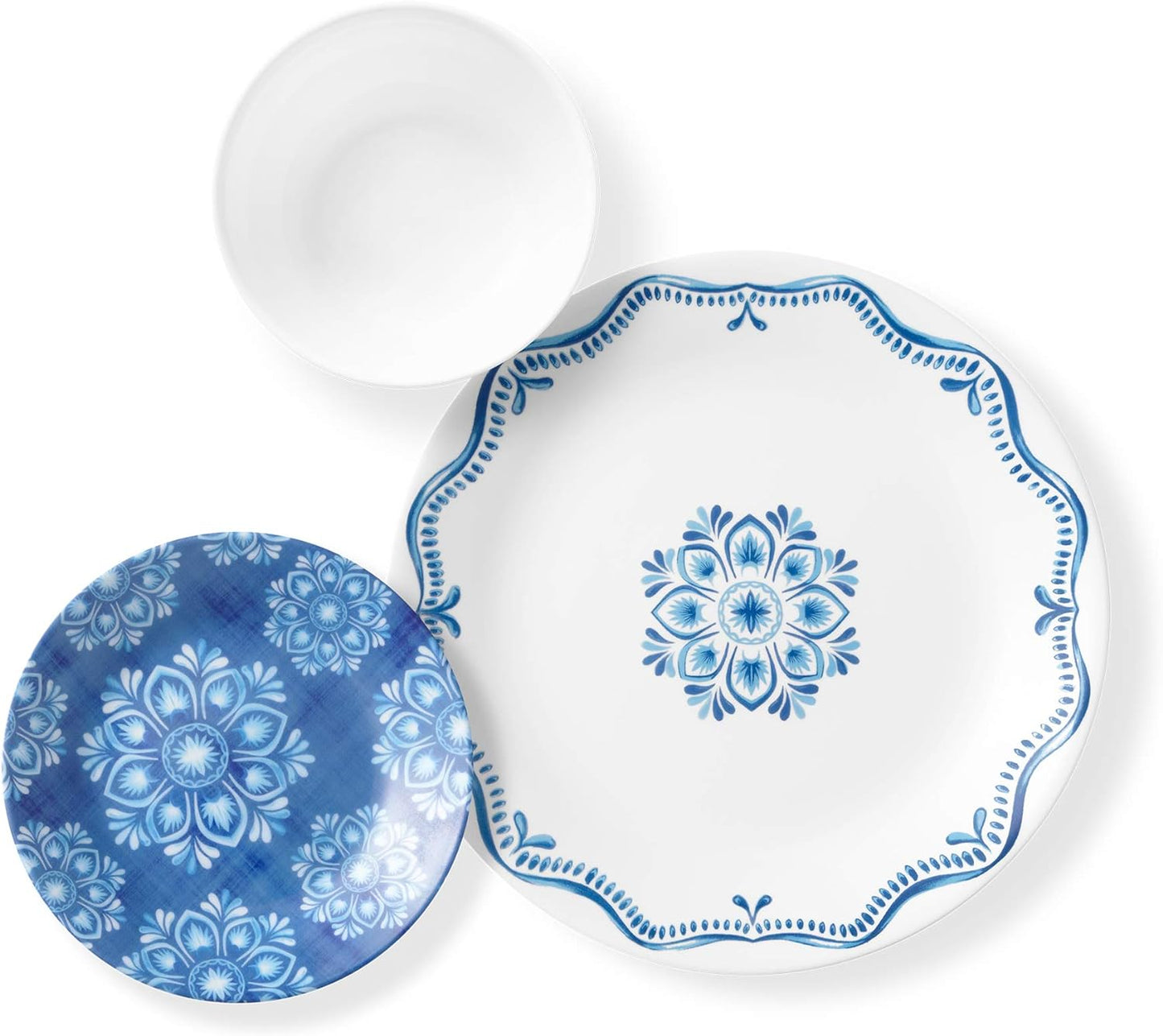 Corelle Service For 6 Chip Resistant Dinnerware Set, 18-Piece, Portofino, White And Blue