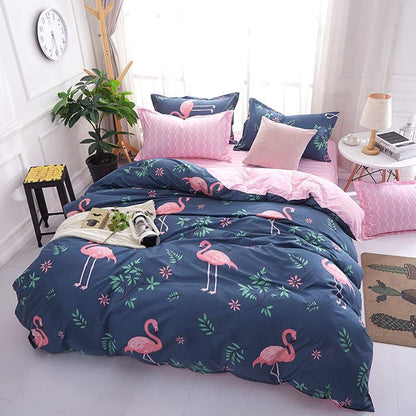 Golden Home King Size/Single Size Bedsheet duvet cover pillow case 6pcs One Set High Cotton Quality Bedding Set Kids' Duvet Covers (Blue＆Pink, Single Size)