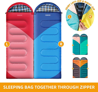 Camping Sleeping Bag, 32℉ Sleeping Bags for Adults Kids Teens Cold Weather Warm Sleeping Bag Winter for 3-4 Season Camping, Camping Gear Equipment, Traveling, and Outdoors