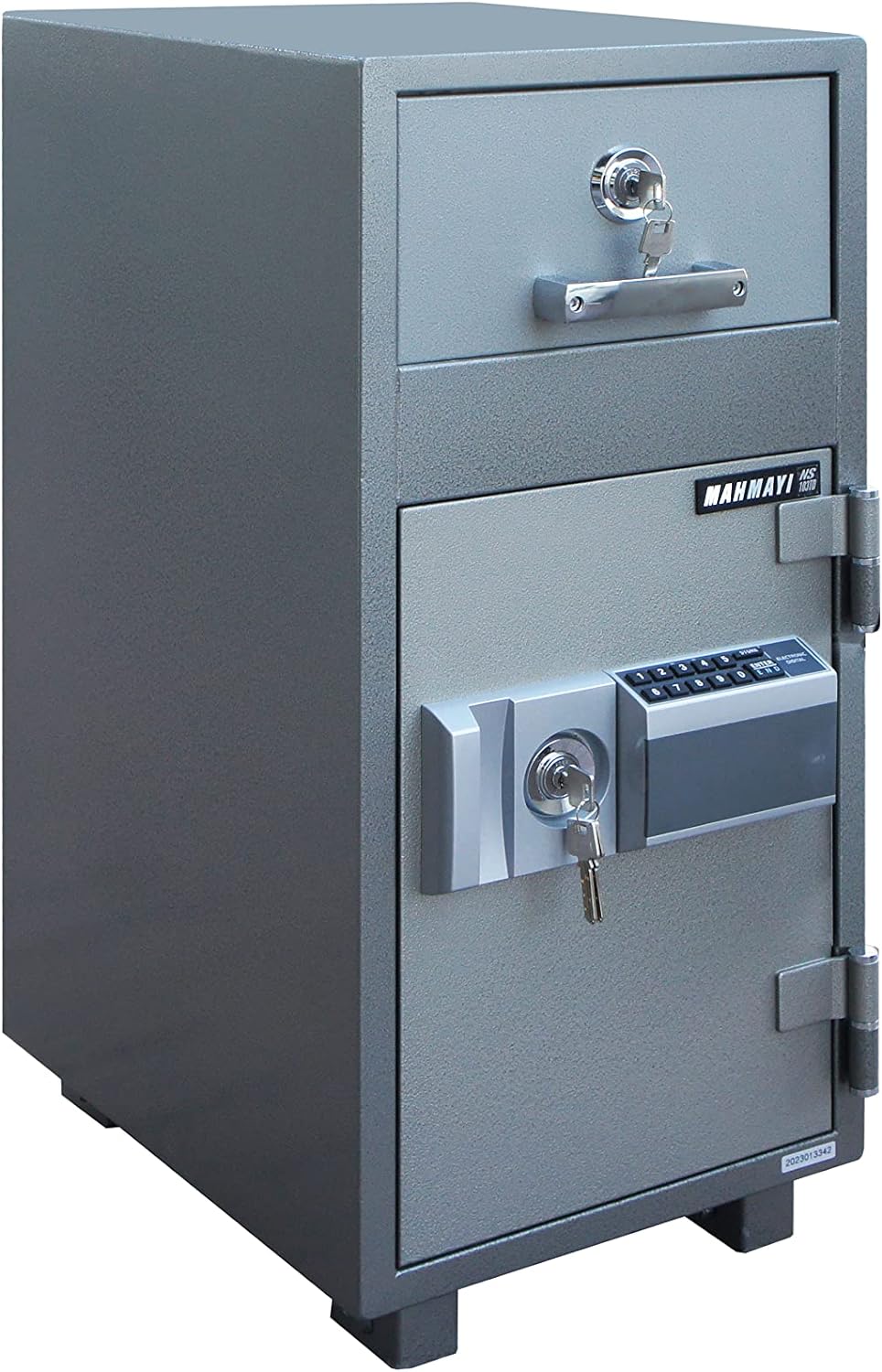 Mahmayi Secureplus 680-4Dk 4 Drawer Fire Filing Cabinet 222Kgs - Secure Steel Safe with Centralized Lock, Stylish Grey Finish for Office Use and Document Protection (4 Drawers, Key + Dial)