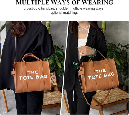 The Tote Bags for Women - Large PU Leather Tote Bag Trendy Travel Tote Bag Handbag Top-Handle Shoulder Crossbody Bags