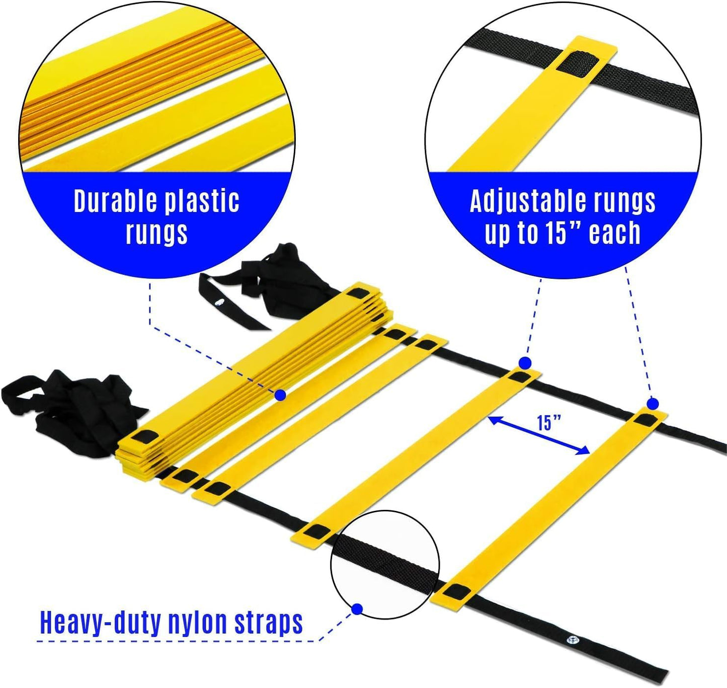 Yes4All Ultimate Agility Ladder Speed Training Equipment - 8, 12, 20 Rungs with Multi Colors - Soccer and Football Training - Speed Ladder for Kids and Adults - Included Carry Bag