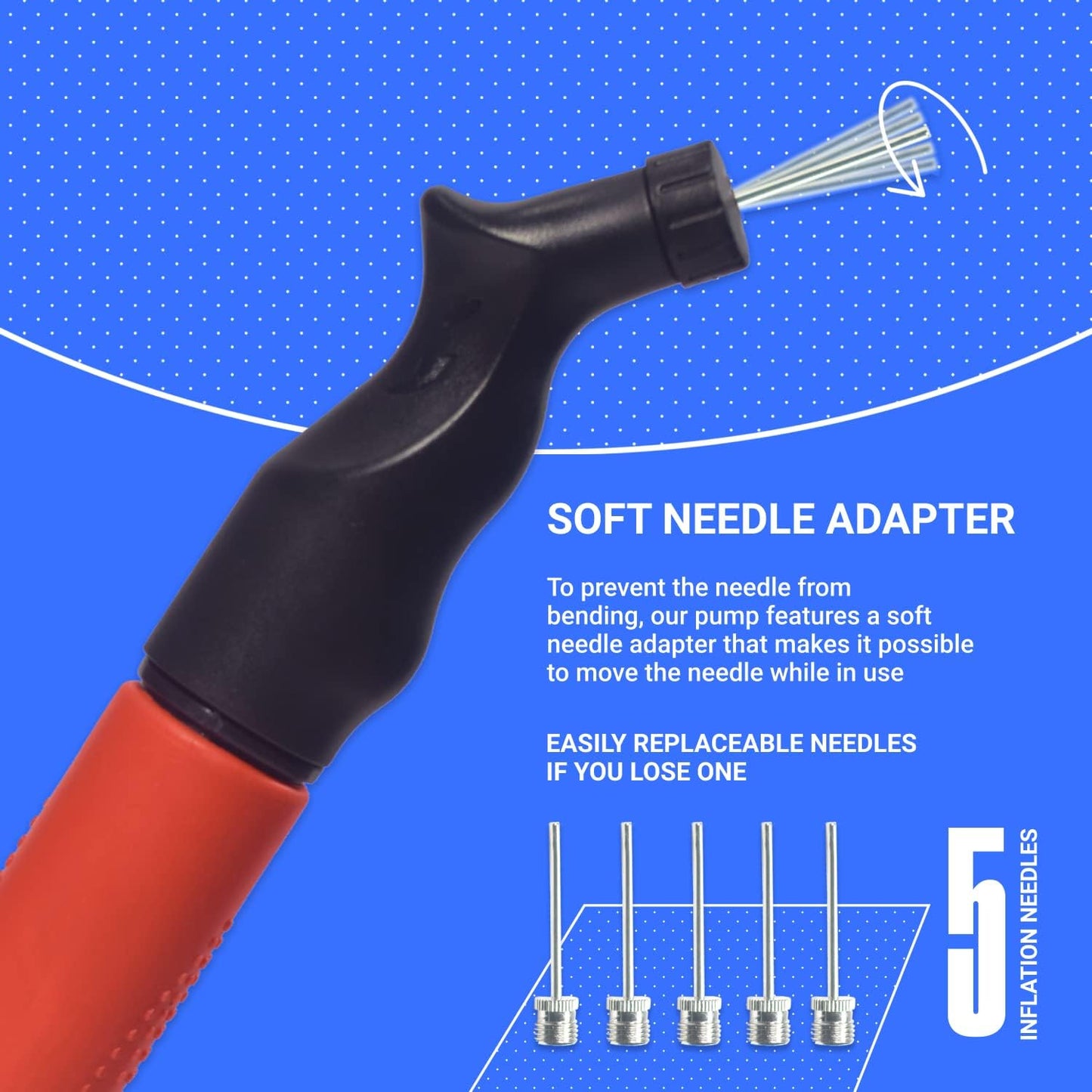 SPORTBIT Ball Pump with 5 Needles - Push & Pull Inflating System - Great for All Sports Balls - Volleyball Pump, Basketball Inflator, Football & Soccer Ball Air Pump - Goes with Needles Set