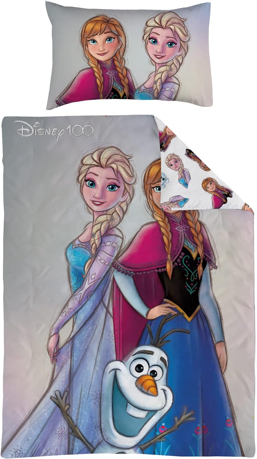 Trucare FZC Disney frozen 2 pcs twin kids bedding set - super soft & fade resistant - includes reversible comforter, & pillow sheet - celebrate disney 100th anniversary in style