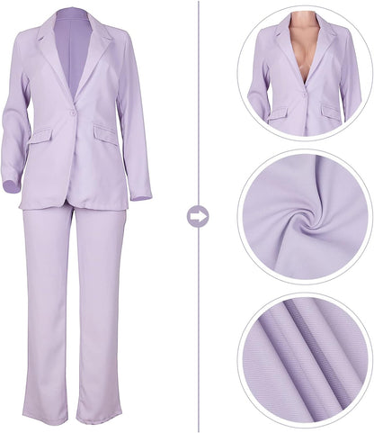 Womens Fall Fashion 2 Piece Blazer Sets Open Front Blazers and Slim Fit Pants Suits Set