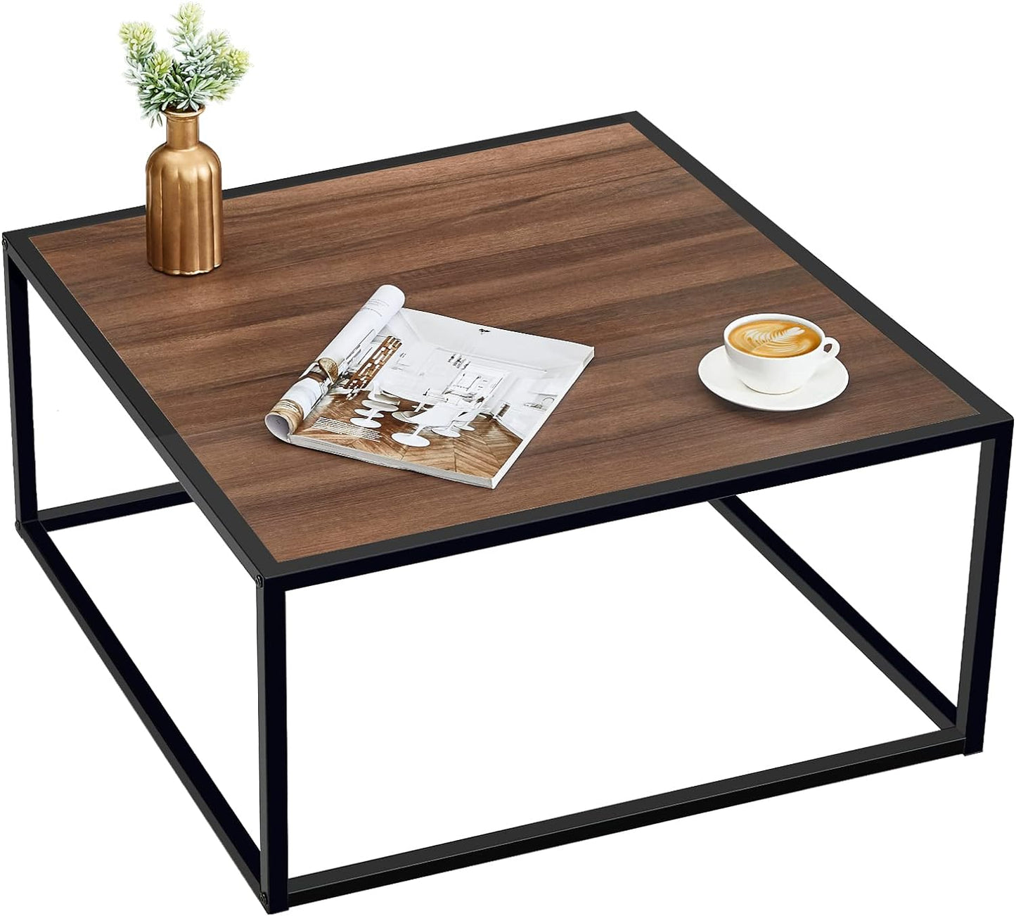 SAYGOER Glass Coffee Table, Small Modern Coffee Table Square Simple Center Tables for Living Room 26.7 x 26.7 x 15.7 Inches, Gray Black