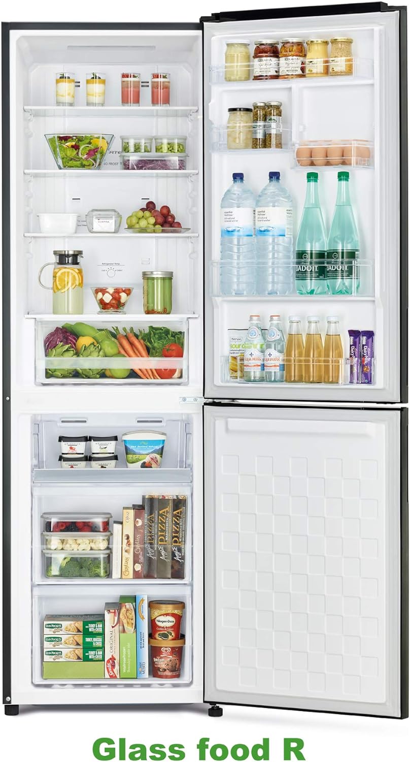 Hitachi 410L Gross Bottom Mount Double Door Refrigerator, 2 Doors No Frost Fridge Freezer, Inverter Control With Dual Fan Cooling, Eco Thermo-Sensor, Bottle & Wine Shelf, Glass Black, RBG410PUK6GBK