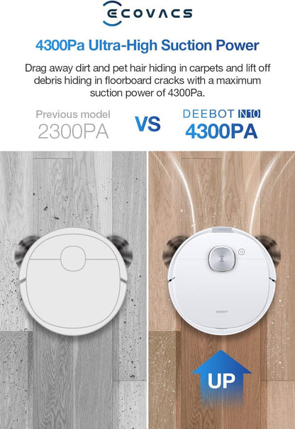 ECOVACS Robot Vacuum Cleaner and Mop DEEBOT N10, Powerful 4300Pa Suction, Up to 300 Minutes Runtime, dToF Navigation, Multi-Floor Mapping(1 Year Warranty by ECOVACS)