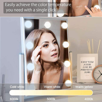 FENCHILIN White Hollywood Vanity Mirror with Lights 9 Dimmable Bulbs Wireless Charger Bluetooth Speaker Makeup Mirror with Smart Touch Control for Glam Room Bedroom Detachable 10X Magnification…