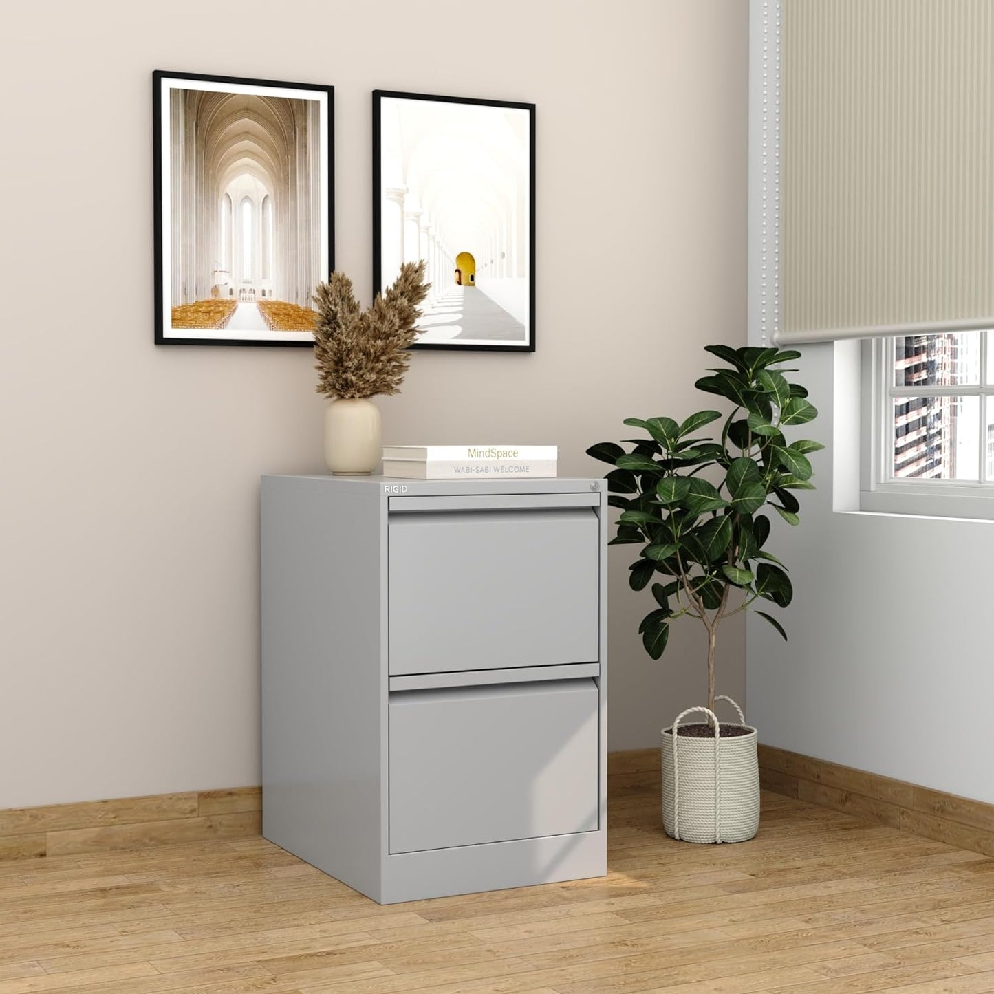 RIGID Steel Vertical Filing Cabinet Large Storage steel Cabinet, Metal Portable Cabinet with 2 Drawers for A4/Lette (White)