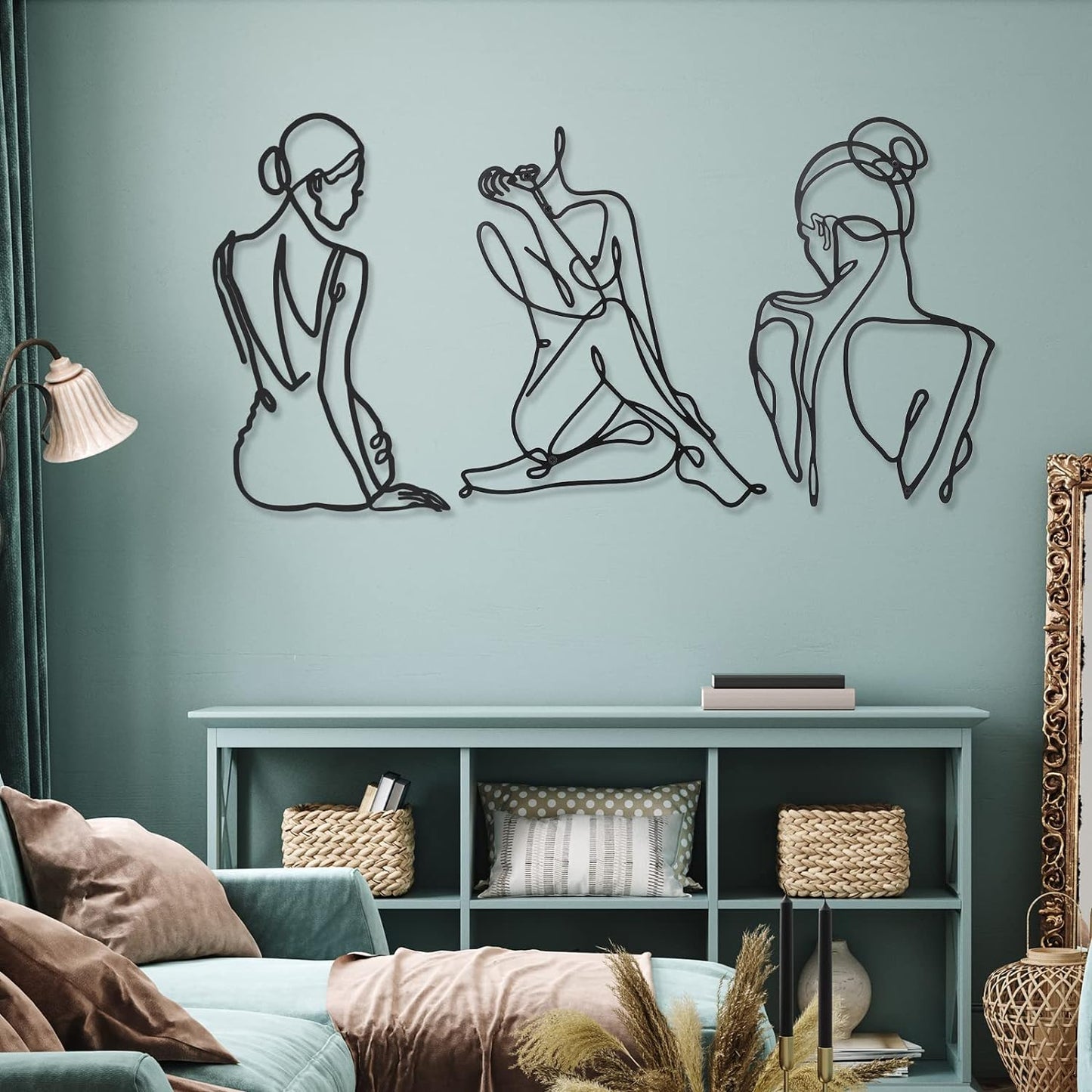 3 Pcs Metal Wall Art Decor Minimalist Abstract Woman Wall Art metal Modern Line Drawing Wall Art Decor Female Single Line Wall Home Hanging for Bedroom Kitchen Bathroom Living Room(Black, Modern)