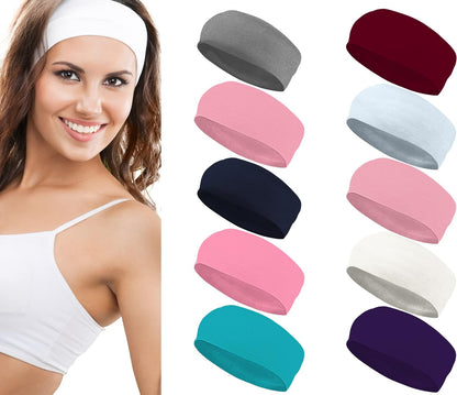 Styla Hair 10 Pack Stretch Headbands Non-Slip Head Wraps Great for Sports, Yoga, Pilates, Running, Gym, Workouts, Baseball, Casual Wear, Gifts & More!