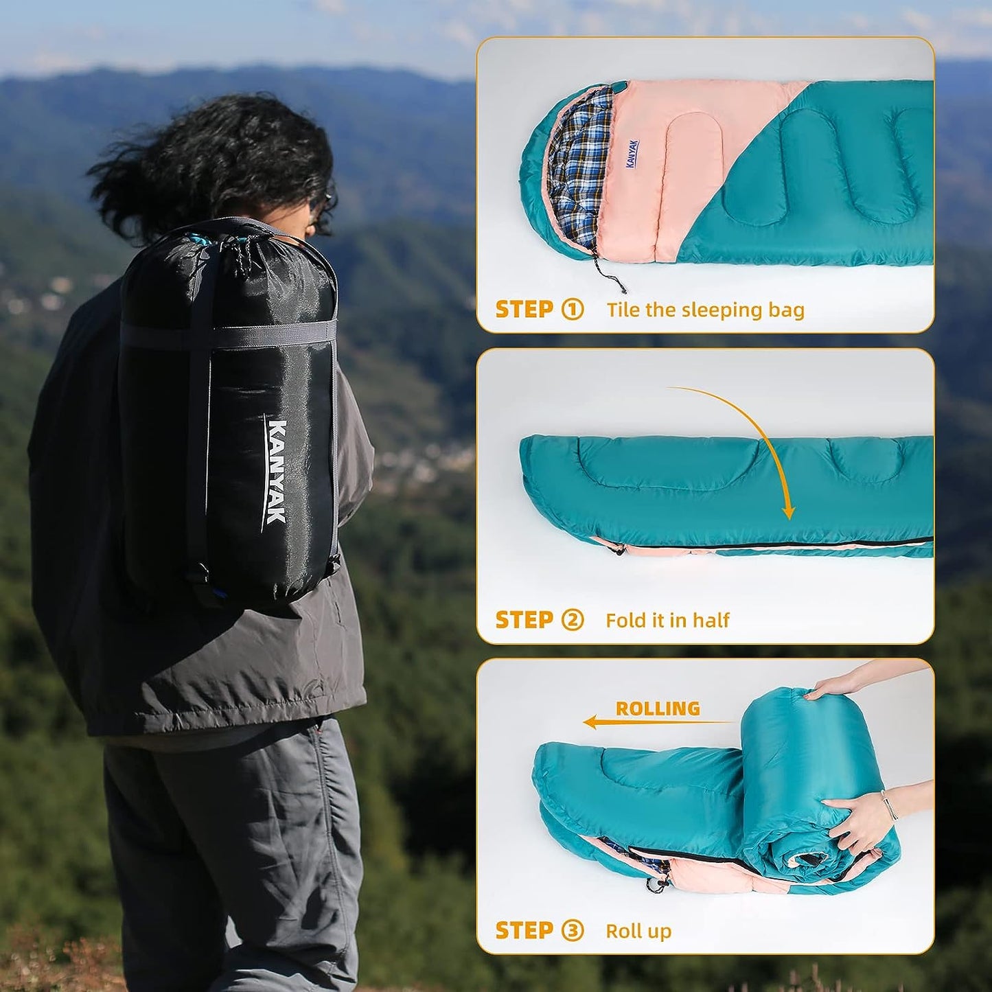 Camping Sleeping Bag, 32℉ Sleeping Bags for Adults Kids Teens Cold Weather Warm Sleeping Bag Winter for 3-4 Season Camping, Camping Gear Equipment, Traveling, and Outdoors