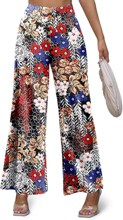 JZC Women's Wide Leg Casual Pants Cross Waist Palazzo Lounge Pajama Flowy Pants Yoga Sweatpants with Pockets