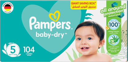 Pampers Baby-Dry Taped Diapers with Aloe Vera Lotion, up to 100% Leakage Protection, Size 5, 11-16kg, 280 Count