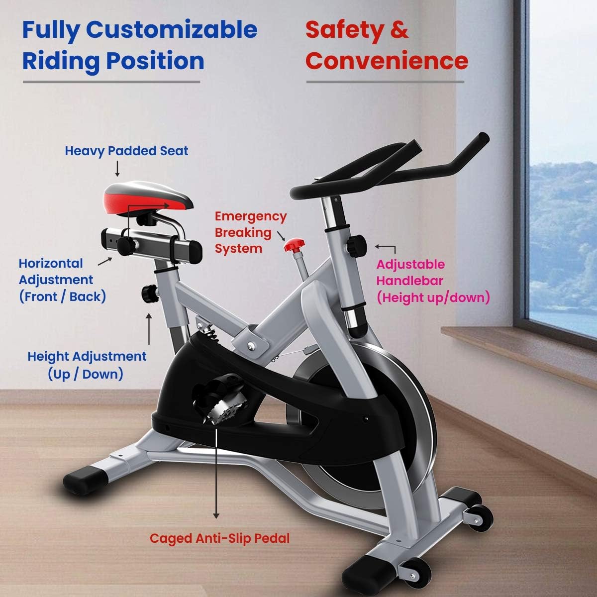 Sparnod Fitness SSB Series Spin Bike Exercise Cycle for Home Gym (Free Installation Service) with Heavy Duty Spinning Flywheel for Natural Road Bicycle Feel - Indoor Stationary Cycling Machine