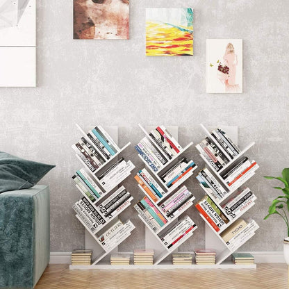 U-HOOME 8-Shelf Bookshelf Tree Bookcase Wood Bookshelves Storage Rack MDF Tree Book Shelf Display Organizer for Books,Magazines,CDs and Photo Album Holds Up to 5kgs Per Shelf ，White