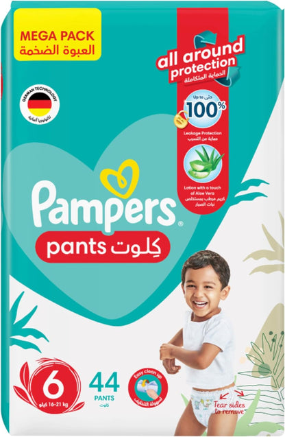 Pampers Baby-Dry Pants Diapers with Aloe Vera Lotion, 360 Fit & up to 100% Leakproof, Size 6, 16-21kg, 4 Mega Packs, 176 Count