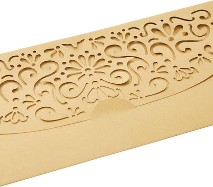 Gold Money Envelopes for Cash Gifts, Laser Cut Holders for Currency for Wedding, Birthday (6.8x3.3 In, 36 Pack)