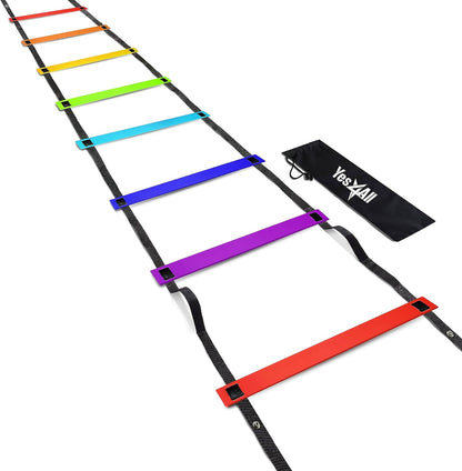 Yes4All Ultimate Agility Ladder Speed Training Equipment - 8, 12, 20 Rungs with Multi Colors - Soccer and Football Training - Speed Ladder for Kids and Adults - Included Carry Bag