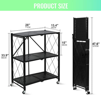 SKY-TOUCH Foldable Storage Organizer 5 Tier, Storage Shelves Kitchen Cabinet Storage Rack, Shelf Storage Multipurpose Rack for Living Room Bedroom Kitchen Garage Black 35x72x160.5cm