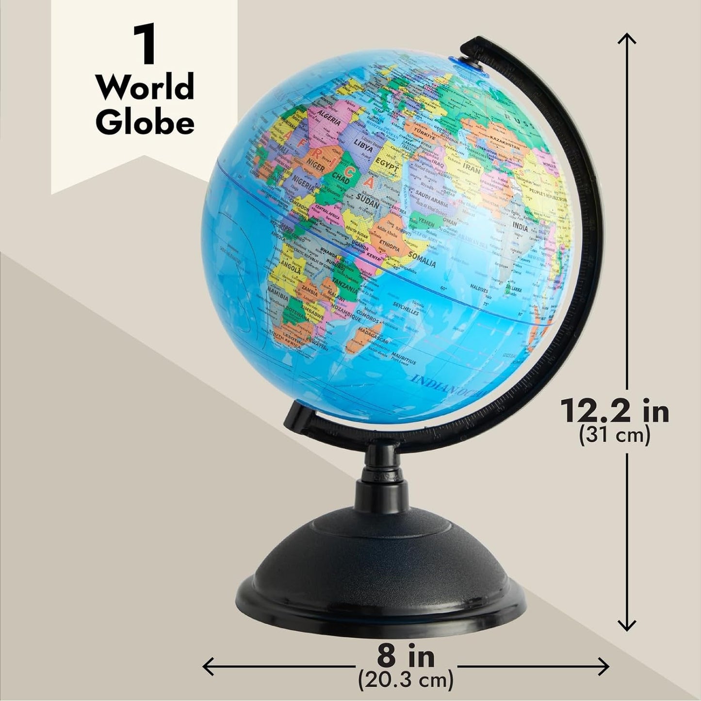 Juvale 8 Inch World Perfect Spinning Globe for Kids, Geography Students, Teachers and More, Blue, 27176