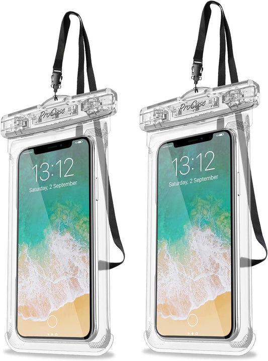 ProCase Waterproof Phone Pouch Case Dry Bag for iPhone 15 14 13 Pro Max Mini 12 11 Pro Max XR XS X 8 7 6S Plus, Galaxy S23 S22 S21 Note Pixel Up to 7", Cruise Essentials -2Pack, Clear