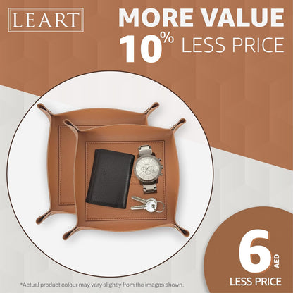 LEART Valet Tray - Small & Compact Catchall Tray | Desk, Bedside, Home Entrance Entryway Organizer | Valet Tray for Keys, Coins, Stationary, Jewellery (Caramel)