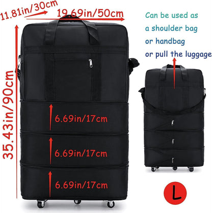 M X M Travel Moving Trolley Luggage Foldable Bag with Wheels XX-Large 30kg/120L â€“ Waterproof Zipper Extendable Duffel Organizer Bag (Black-A)