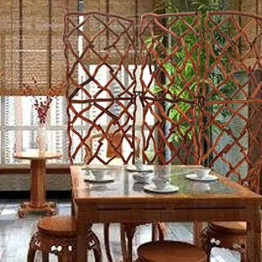 YATAI Wooden Room Dividers and Folding Privacy Screens 4 Panel Foldable Portable Rattan Fabric Room Separating Divider, Handwork Wood Mesh Woven Design Room Divider Wall-Brown Color