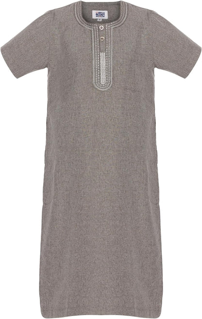 Men's Round Neck Short Sleeves Jalabiya | Breathable Kaftan Style Thobe for Comfort & Elegance