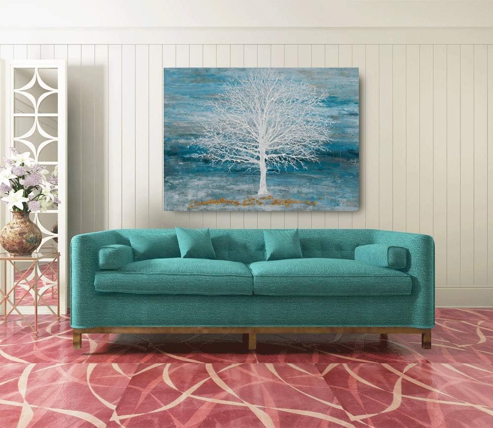 Yihui Arts Abstract Landscape Canvas Art Hand Painted 3D Tree Paintings with Gold Foil for Wall Decor Modern Artwork Pictures Living Room Bedroom Decoration