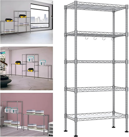 HEXAR® 4 TIER Metal Shelving Unit on Wheels, Adjustable Storage Racks and Shelf, Heavy Duty Rolling Metal Shelves for Laundry Bathroom Kitchen Garage Pantry Organization Bakers Rack