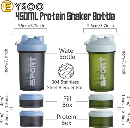 EYSOO Protein Shaker Bottle 2 Pack 500ml / 17oz Shaker Bottle for Protein Mixes Leak-proof BPA Free 3-Layer Protein Shaker with Supplement Pill Storage Container Gym Shaker Cup (Orange & Pink)