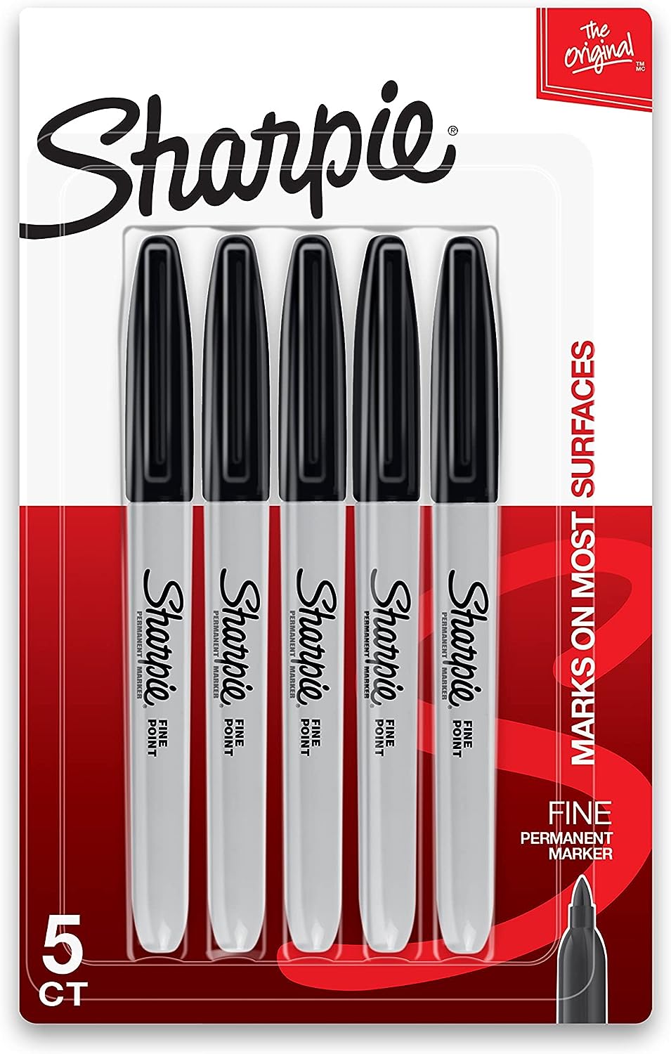 Sharpie Permanent Marker, Fine Point, Black, Pack of 3