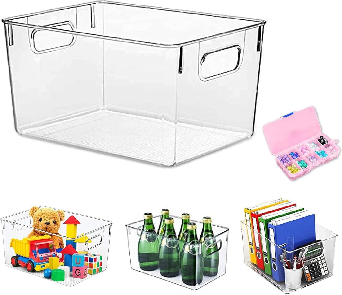 Plastic Storage Bins - Storage Box Organizer - Kitchen Organizers - Fridge Storage Containers - Cabinet Container Bin - Bathroom Organiser - Toy Room Nursery Organizers تخزين (SET of 4 – Large)