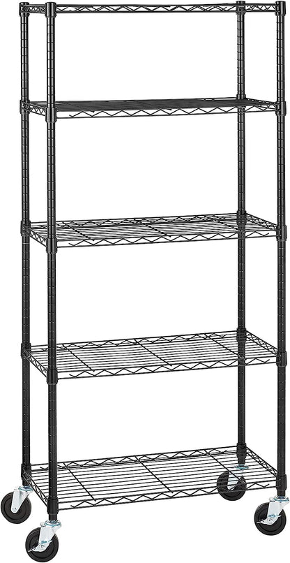 Amazon Basics 5-Shelf Adjustable, Heavy Duty Storage Shelving Unit (158.5 kgs loading capacity per shelf), Steel Organizer Wire Rack, Black (91.4 x 35.5 x 182.8 cm)