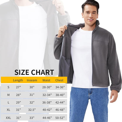 Puhope Men's Full-Zip Fleece Jacket Long Sleeve Winter Outdoor Jacket with Hidden Zippered Pocket