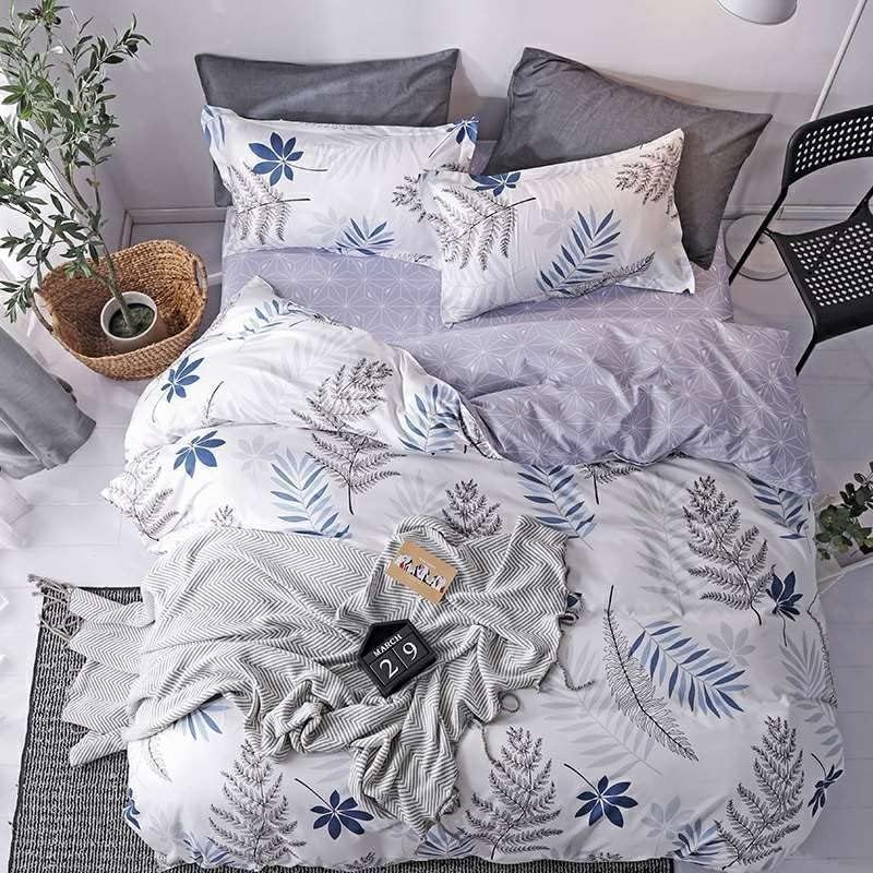 Golden Home King Size/Single Size Bedsheet duvet cover pillow case 6pcs One Set High Cotton Quality Bedding Set Kids' Duvet Covers (Blue＆Pink, Single Size)