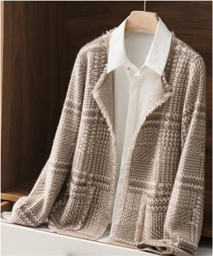 YILILK Women's Cardigans Women's Pure Wool Knitted Cardigan O-neck Long-sleeved Loose Senior Coat Cashmere Sweater Winter