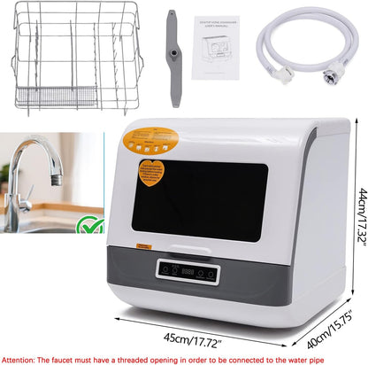 Zertylre Countertop Dishwasher, Portable Automatic Dishwasher, Mini dishwasher with 3 Washing Programs, Baby Care & Fruit Wash, 360 Degree Spraying Water, 70°C Hot Air Drying for Apartment, Dorm Room