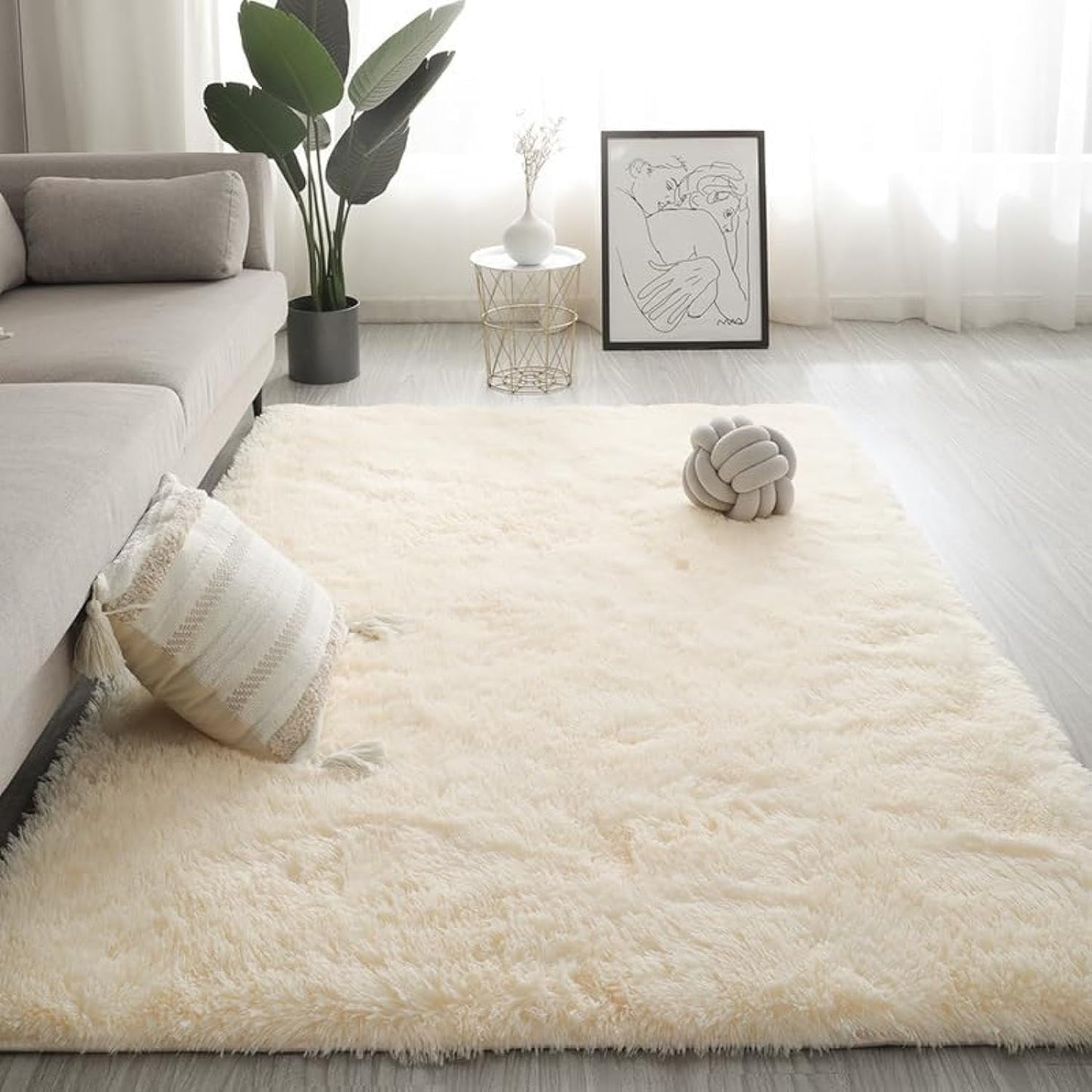 LIMOS Large Area Rugs，Super Soft Fluffy Shaggy Tie Dye Rug，Modern Indoor Shag Fuzzy Carpets for Girls Kids Nursery Room Home Decor (off-white, 140cm x 200cm)