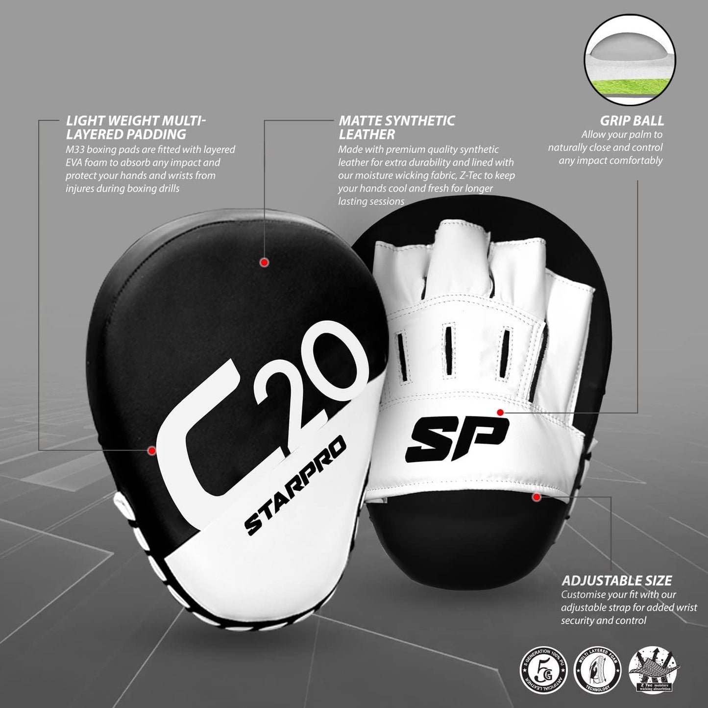 Starpro C20 Boxing Pads Boxing Pads Adult, Focus Pads, Boxing Mitts, Punching Pads, Sparring Pads, Boxing Pads Kids, Boxing Punch Mitts, Focus Mitts, Black