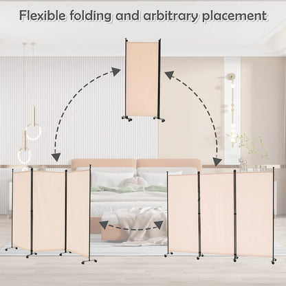 Spurgehom 3 Panel Rolling Room Divider, Folding Partition Privacy Screens, Freestanding Fabric Room Panel, Portable Folding Wall Divider for Office, Room,Restaurant, Hospital (Beige)