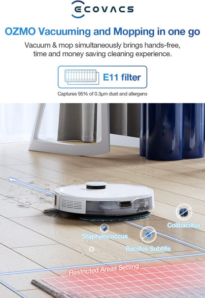 ECOVACS Robot Vacuum Cleaner and Mop DEEBOT N10, Powerful 4300Pa Suction, Up to 300 Minutes Runtime, dToF Navigation, Multi-Floor Mapping(1 Year Warranty by ECOVACS)